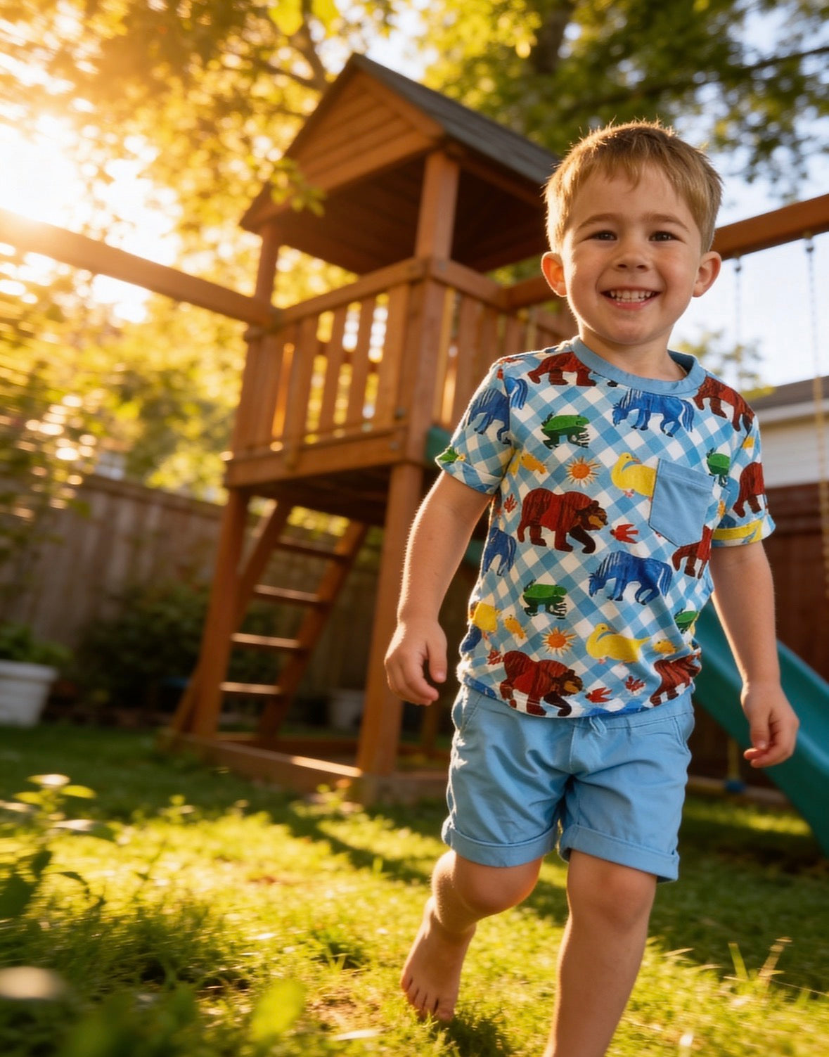 Brown Bear Pocket Tshirt & Harem Shorts