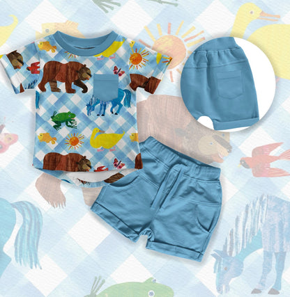 Brown Bear Pocket Tshirt & Harem Shorts