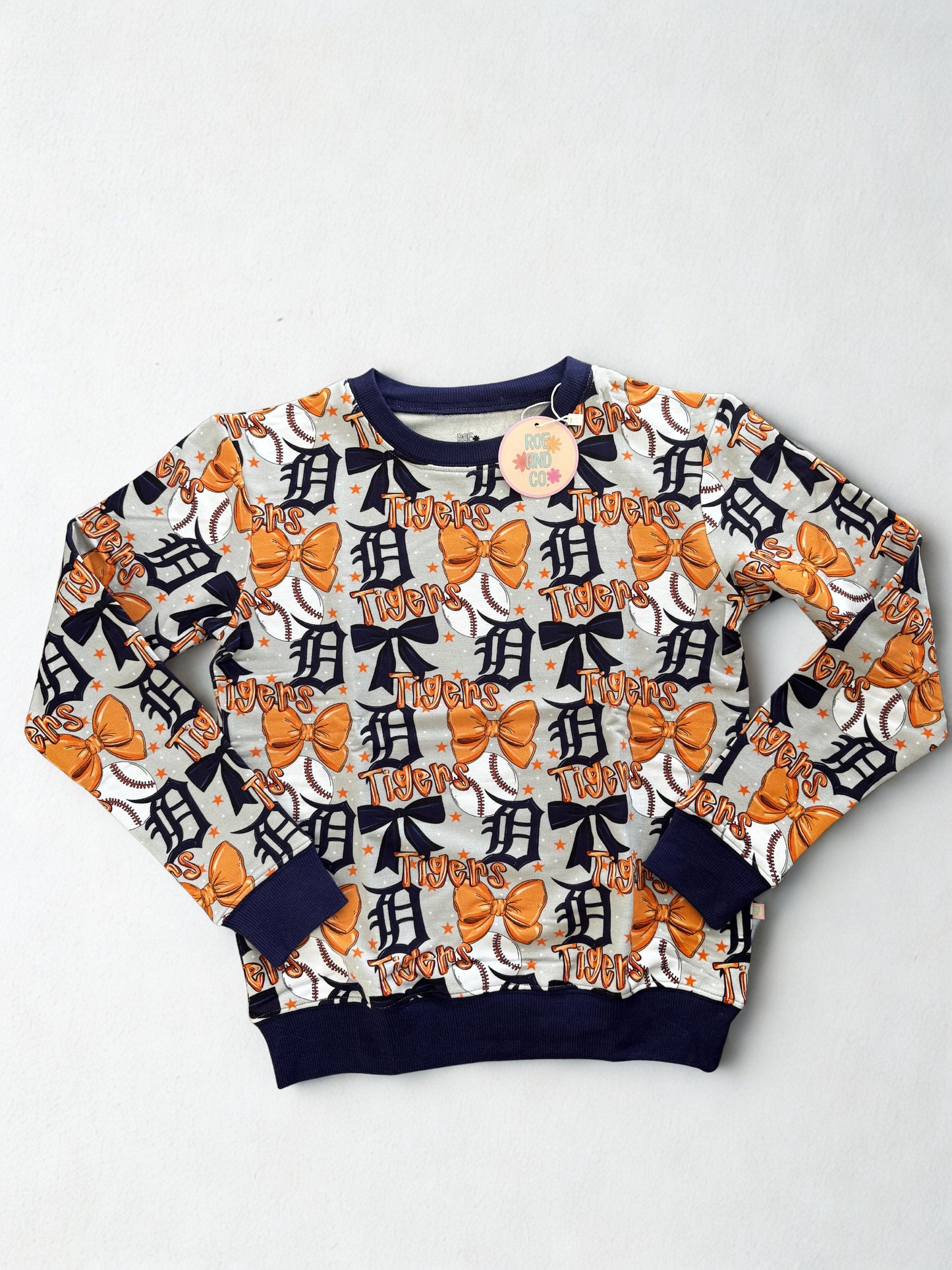 Tigers with Bow Terry Bamboo Crewneck
