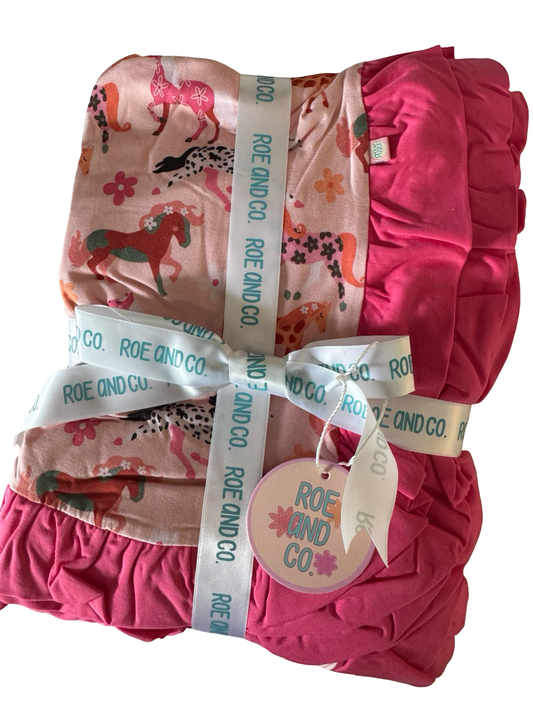 Petal Ponies 50x50 double layer blanket w/ ruffle trim